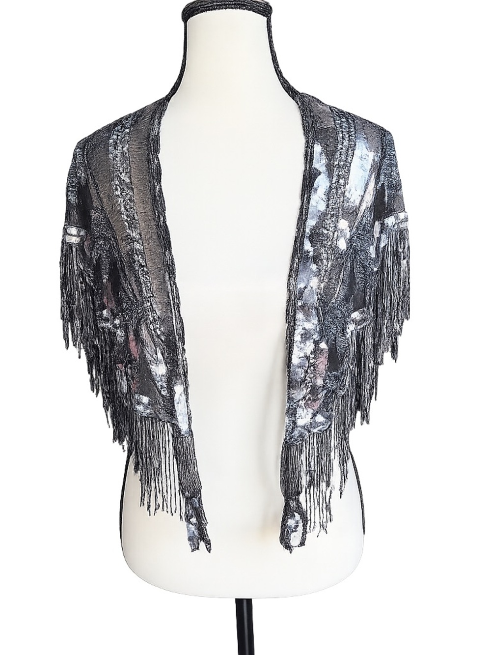 Tan Chho Beaded Fringe Shawl Wrap - One Size